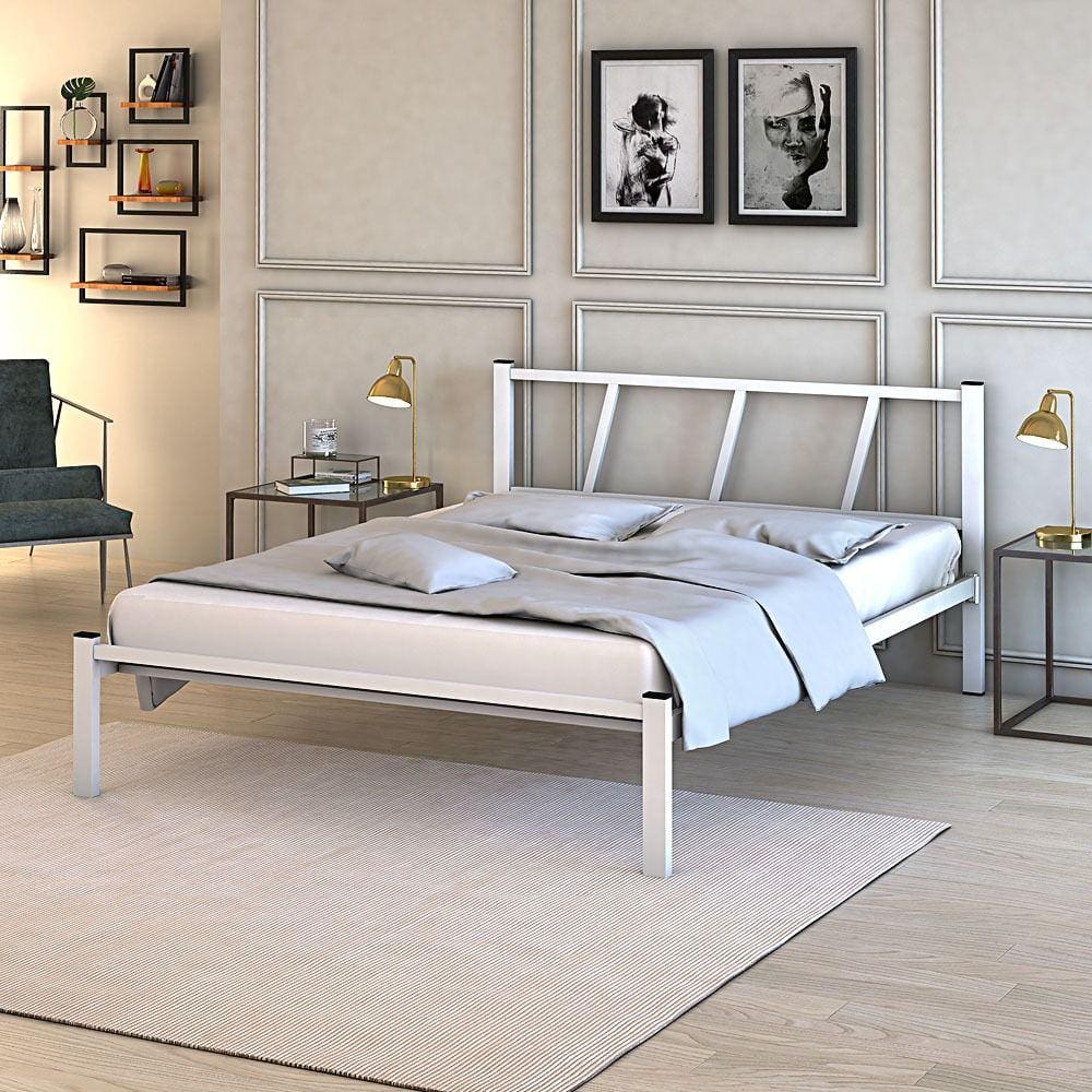 Cama De Casal Helena Branco De Ferro Duarte Moveis