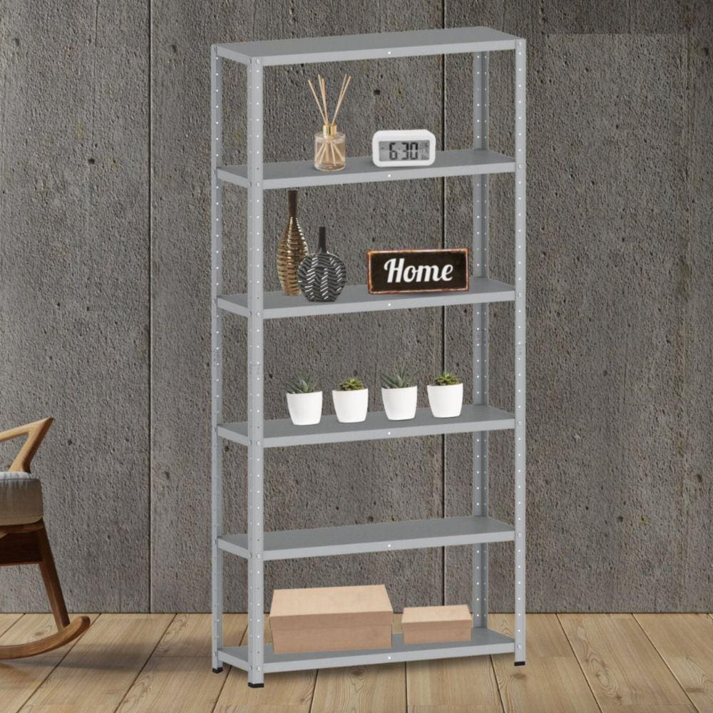 Estante para Livros com Estrutura Metalica 6 Prateleiras Cinza