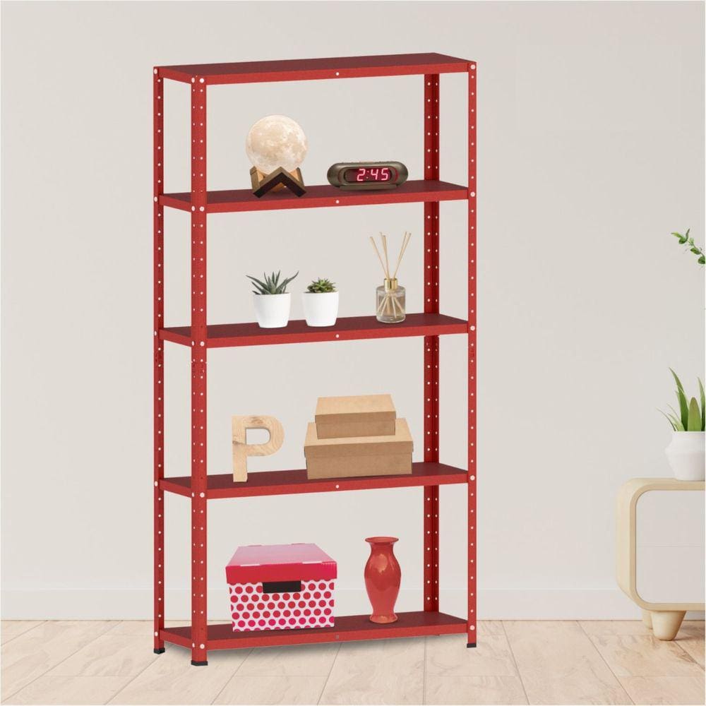 Estante para Livros com Estrutura Metálica 5 Prateleiras Vermelho