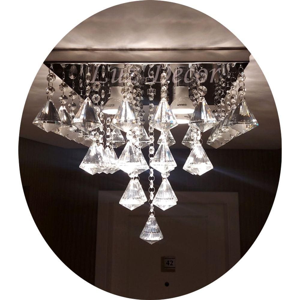 Lustre De Cristal Para Recepção Com Base Espelhada 30x30cm