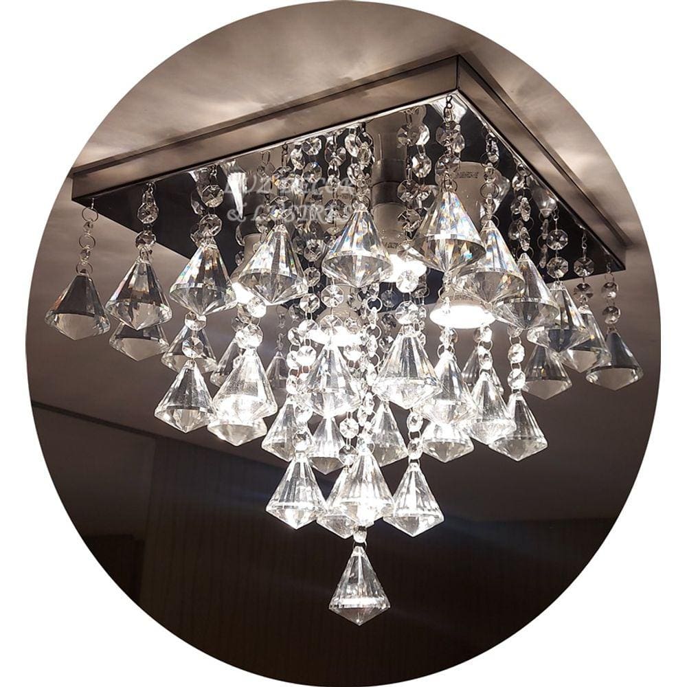 Pendente De Cristal Para Quarto Com Base De Inox 30x30cm