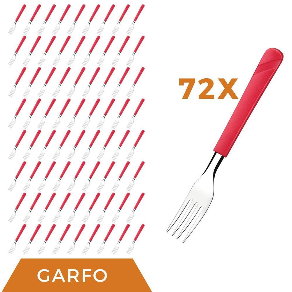 Kit 72 Peças Facas Aço Inox Plástico Vermelho Luna Almoço