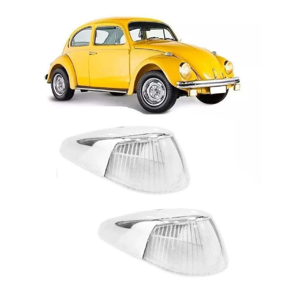 Par Lente Pisca Seta Dianteira + Capa Cromada Fusca Cristal