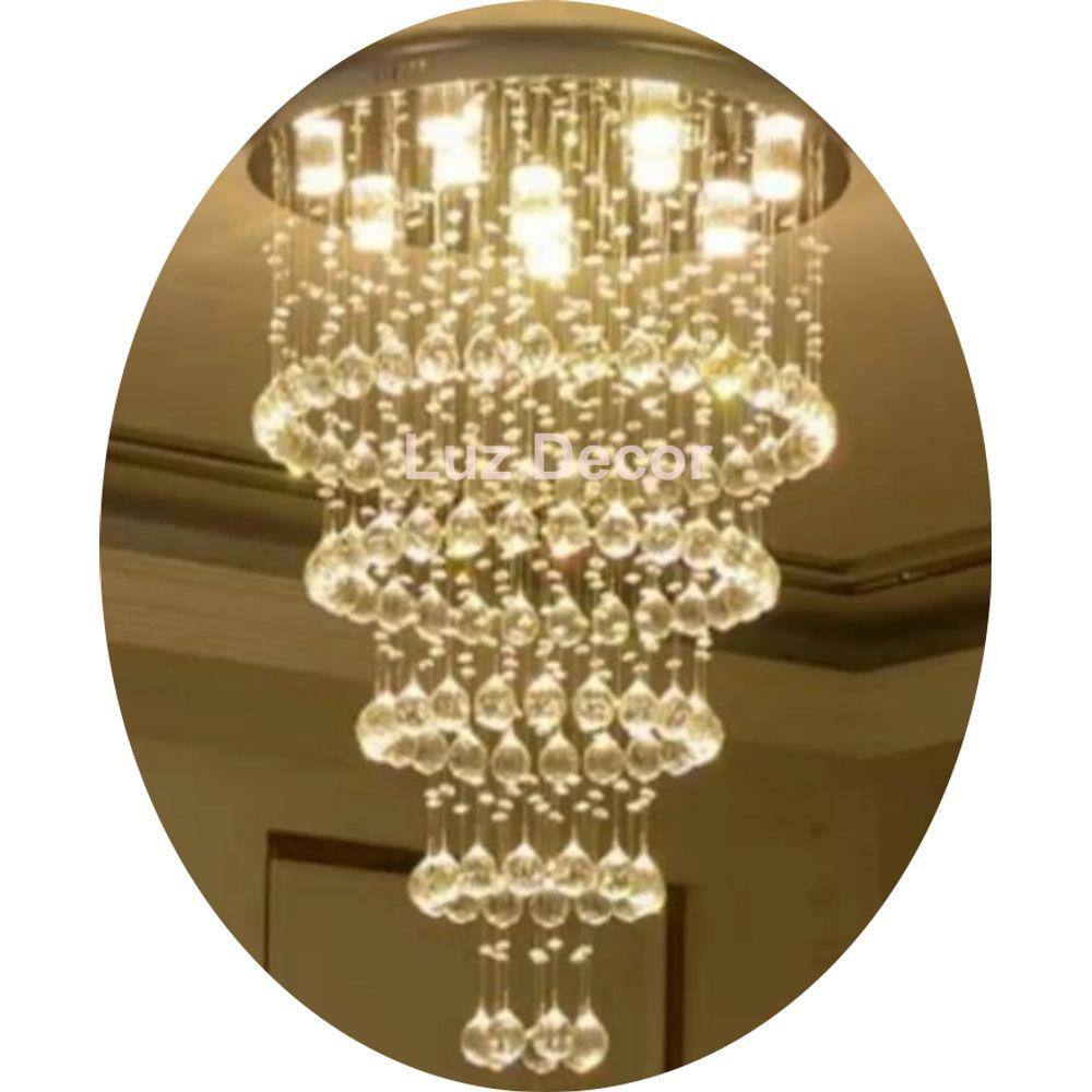 Luminária De Cristais Base De Inox 50cm Para Vão De Escada