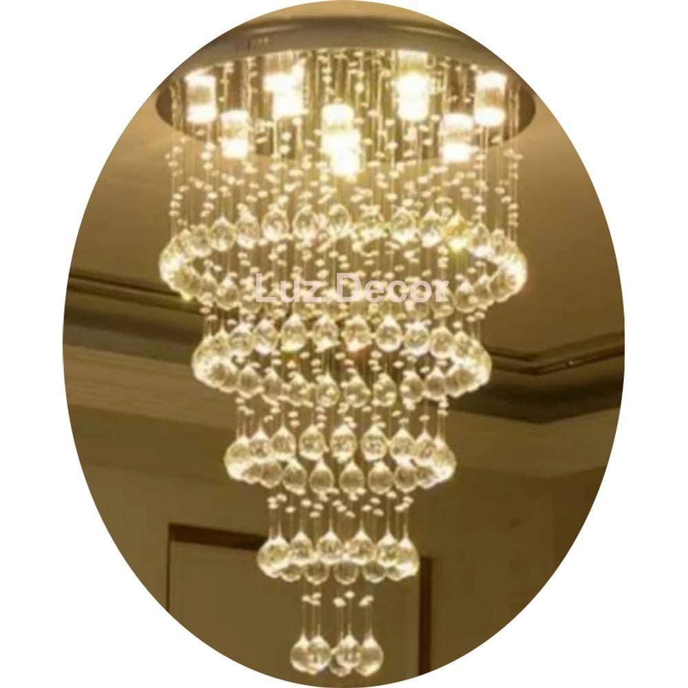 Lustre De Cristal Com Base De Inox Espelhado 50cm Para Salão