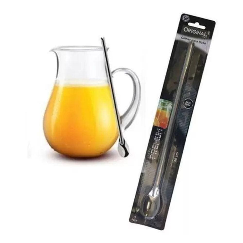 Colher para Suco em Aço Inox 30cm Linha Premium - com Cabo Longo - Colher Para Mecher Suco Bebidas Coquetel - PANAMI