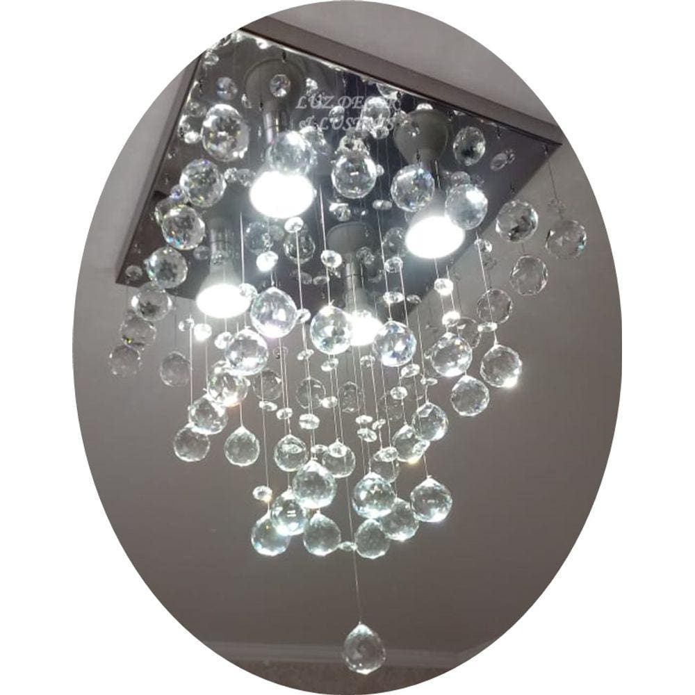 Lustre De Cristais Base De Inox 30X30cm Sala De Jantar/Estar
