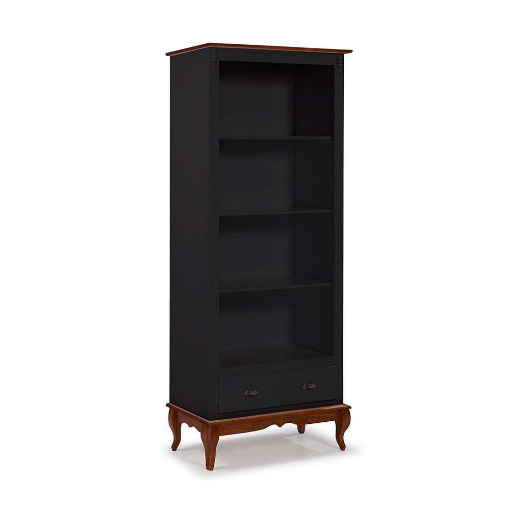 Estante para Livros 3 Prateleiras 1 Gaveta Pés Luis XV 60201 Linz Móveis - Preto/Imbuia
