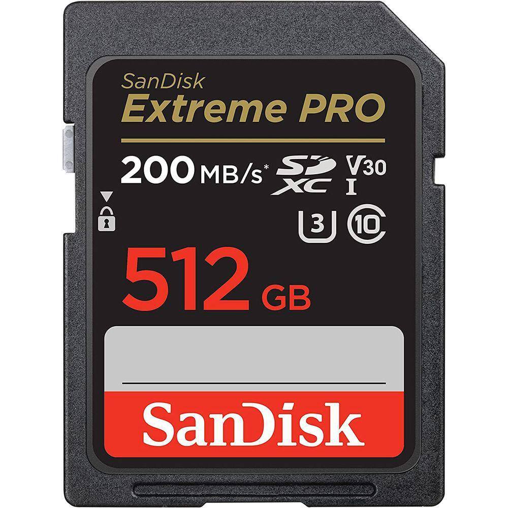 Cartão de Memória SD Sandisk Extreme Pro 200-140 MB/s C10 U3 V30 512 GB (SDSDXXD-512G-GN4IN)