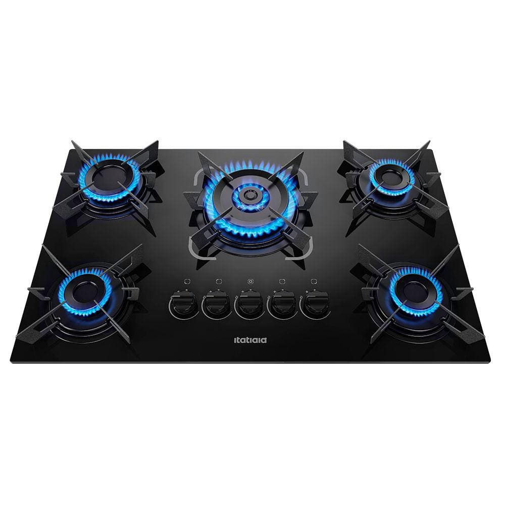 Cooktop 5 Bocas a Gás Itatiaia Electra Glass Tripla Chama Acendimento Superautomático Preto Bivolt