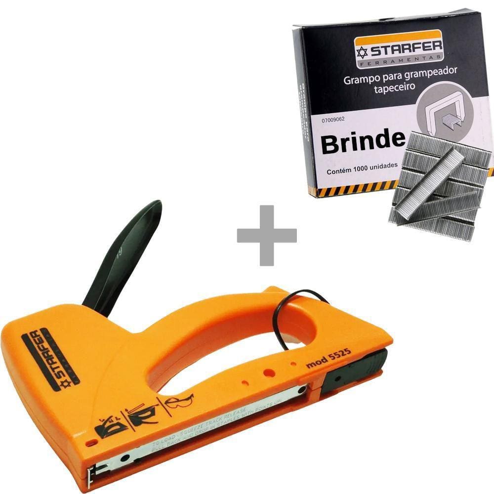 Kit Grampeador Tapeceiro Profissional Abs 5525 + 1000 Grampos 106/8Mm