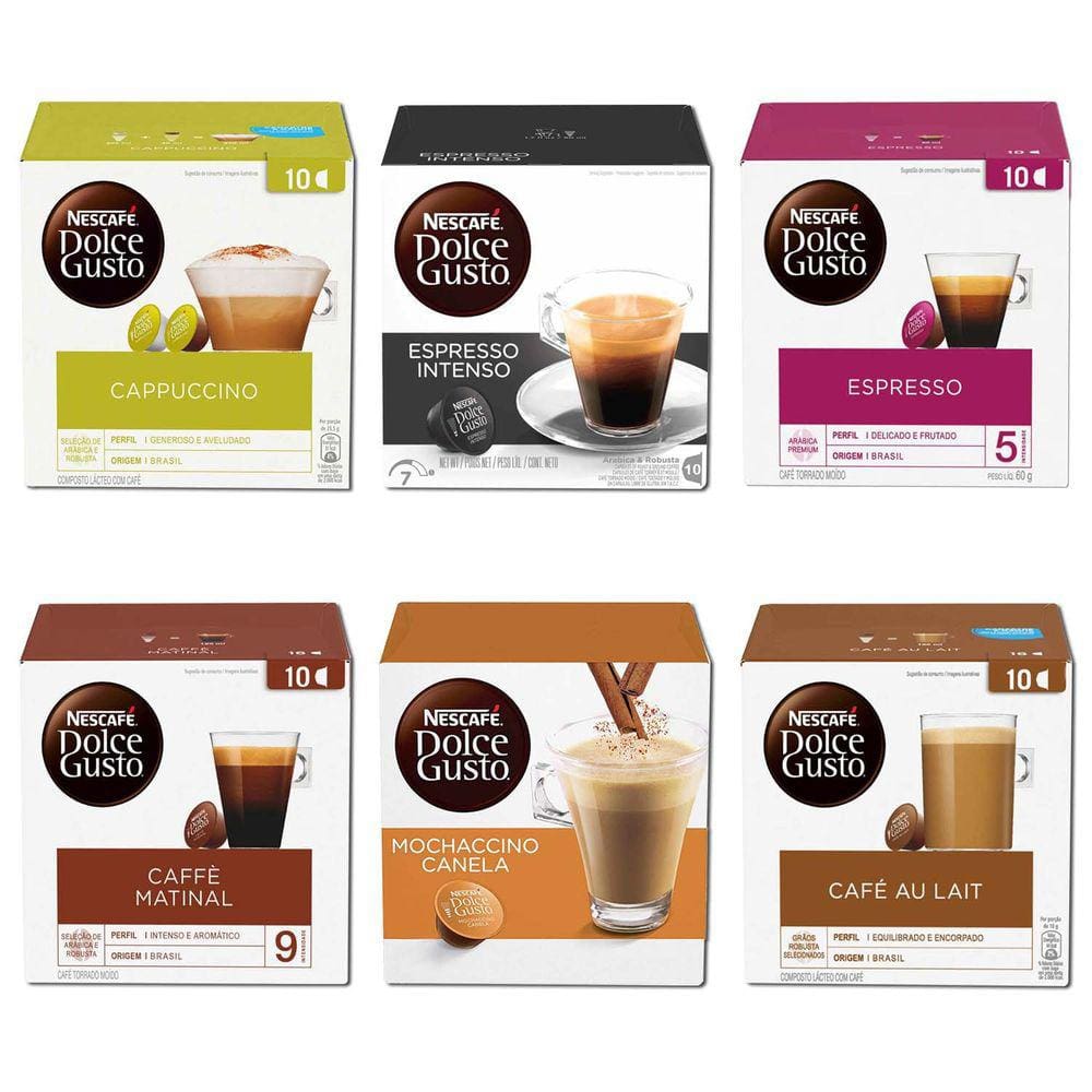 Kit 60 Cápsulas de Nescafé Dolce Gusto Nestlé com 6 Sabores