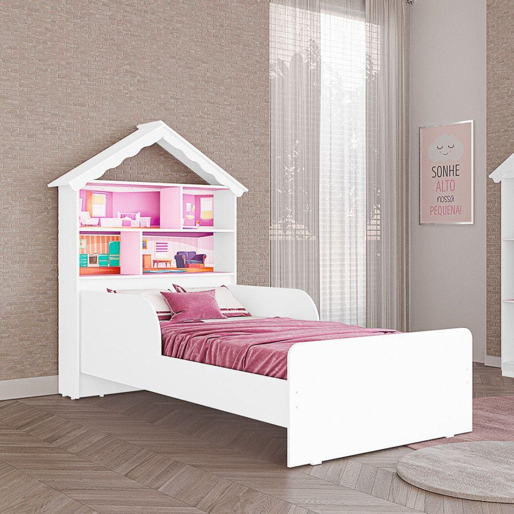 Cama Infantil Laura Casa de Boneca em MDF com Proteção Lateral Tuboarte