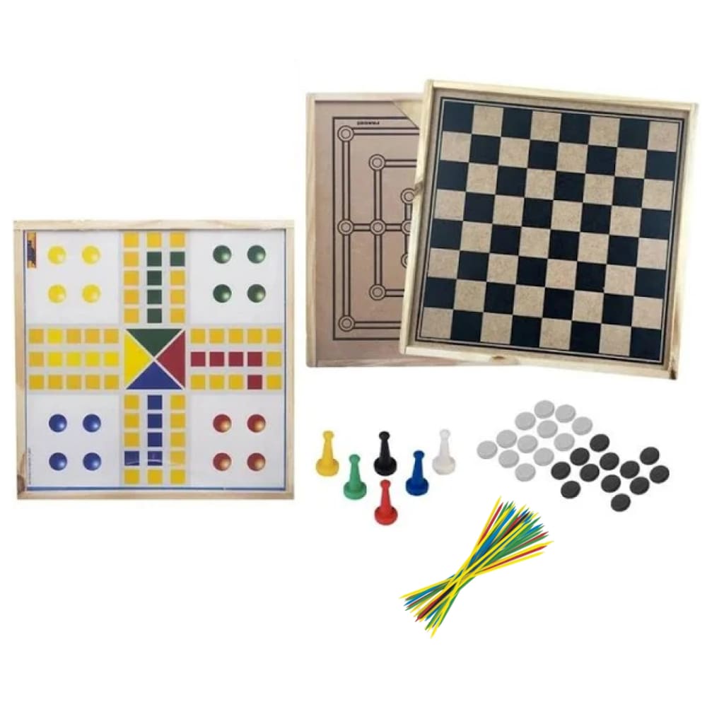 Jogo Tabuleiro 3 Em 1 Ludo Dama Trilha Pais & Filhos