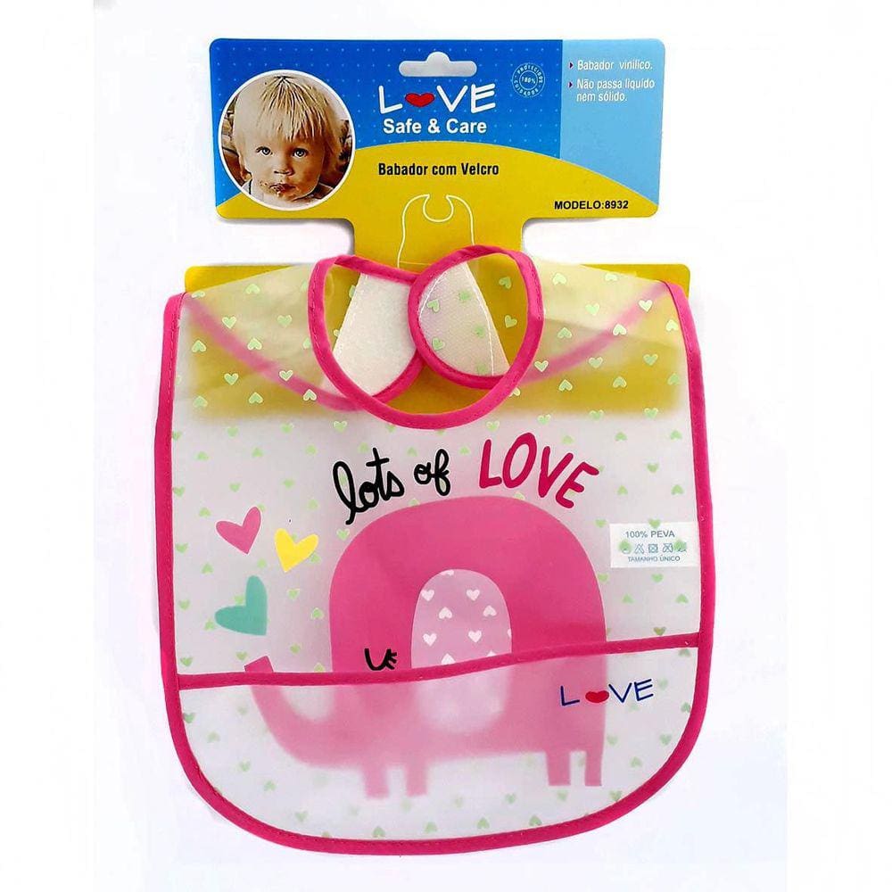 Babador de Plástico Com Bolso Love Elefante