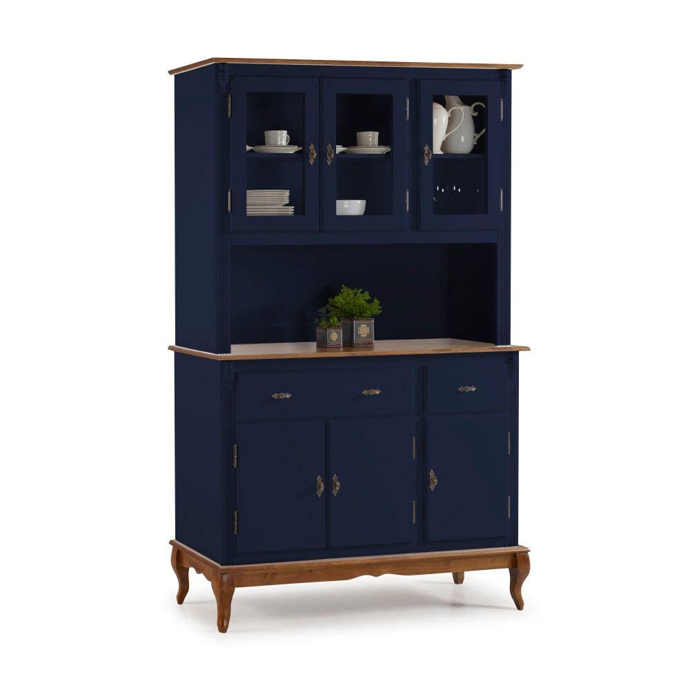 Cristaleira Arca e Oratório 6 Portas 2 Gavetas com Pés Luis Xv 60632 Linz Móveis - Azul Petróleo/Imbuia