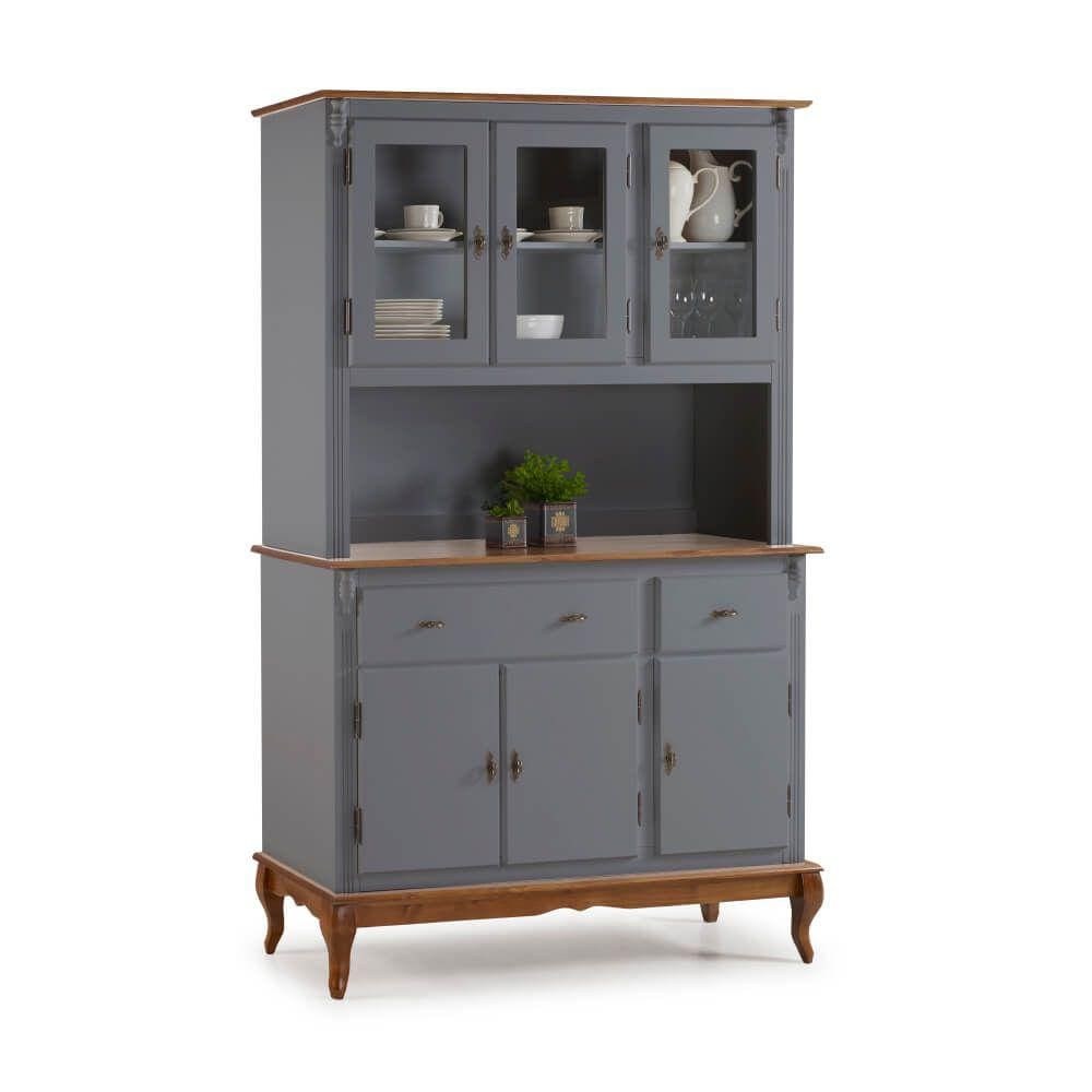 Cristaleira Arca e Oratório 6 Portas 2 Gavetas com Pés Luis Xv 60632 Linz Móveis - Cinza/Imbuia