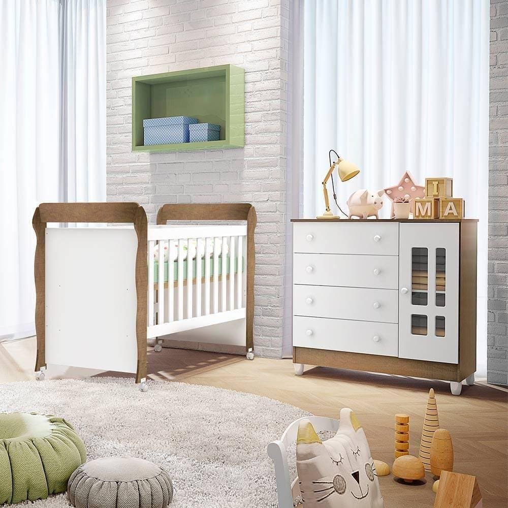 Quarto De Bebê Ariel Berço Mini Cama Mirelle Cômoda Branco