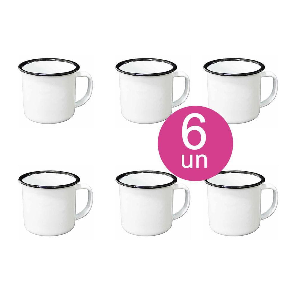 6un Canecas Esmaltada tradicional 100ml Café xícara branca