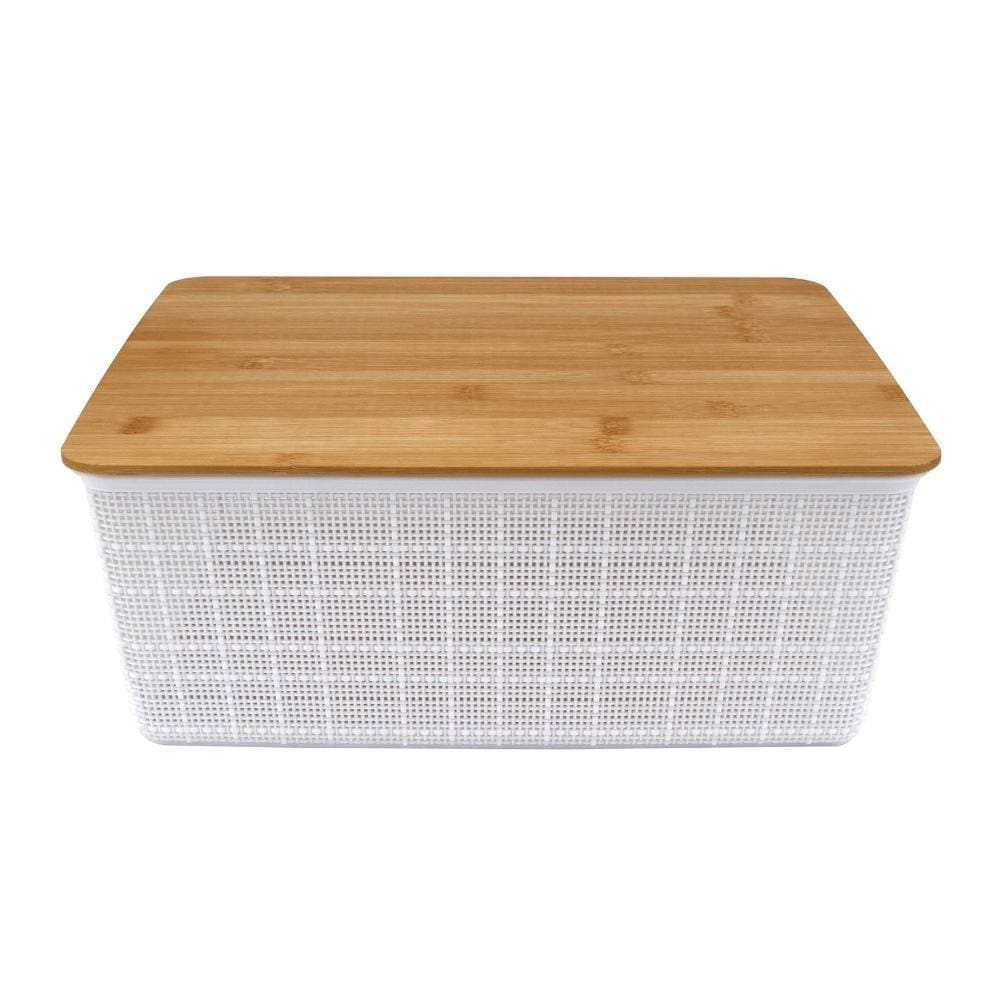 Caixa Organizadora com Tampa Bambu Branco 13cm - A\\CASA Caixa Organizadora com Tampa  Bambu  Branco - A\\CASA