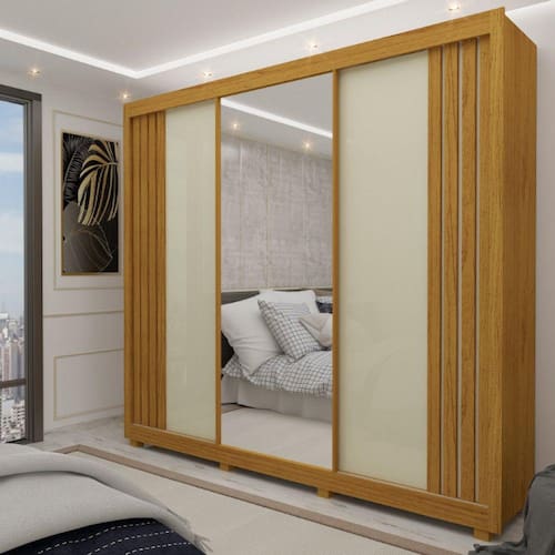 imagem-Guarda Roupa Santorini 3 Portas Ripado Gelius - Off White 