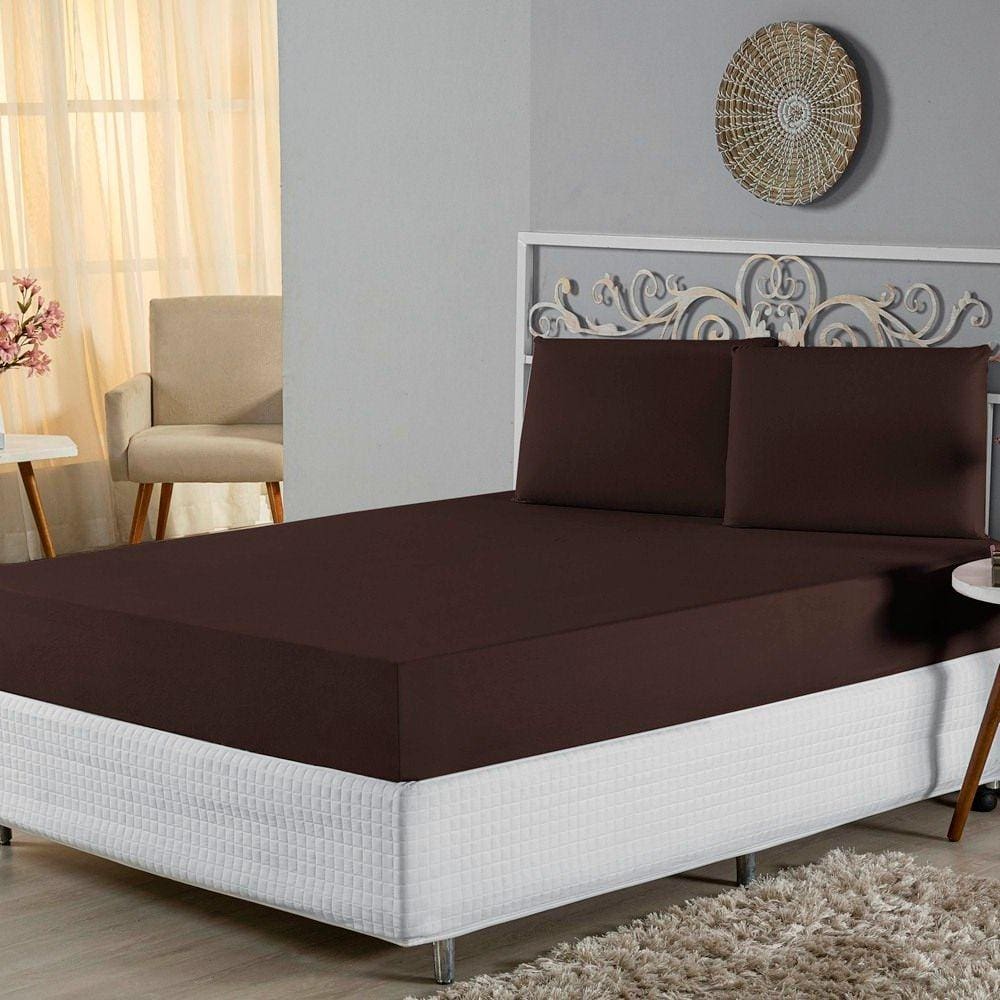 Jogo de Lençol Queen Malha 100% Algodão 3 Peças - Tabaco