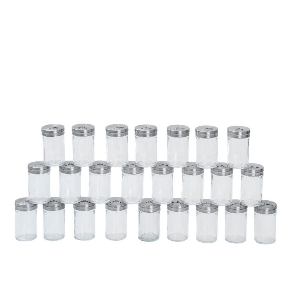 Kit 24 Porta temperos com tampa giratória inox e vidro 90ml - Mozcada