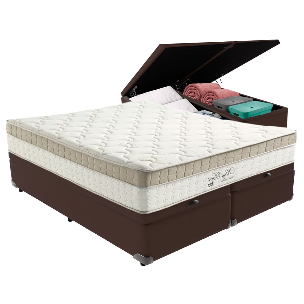 Cama Box com Baú Marrom e Colchão King King Best Anjos
