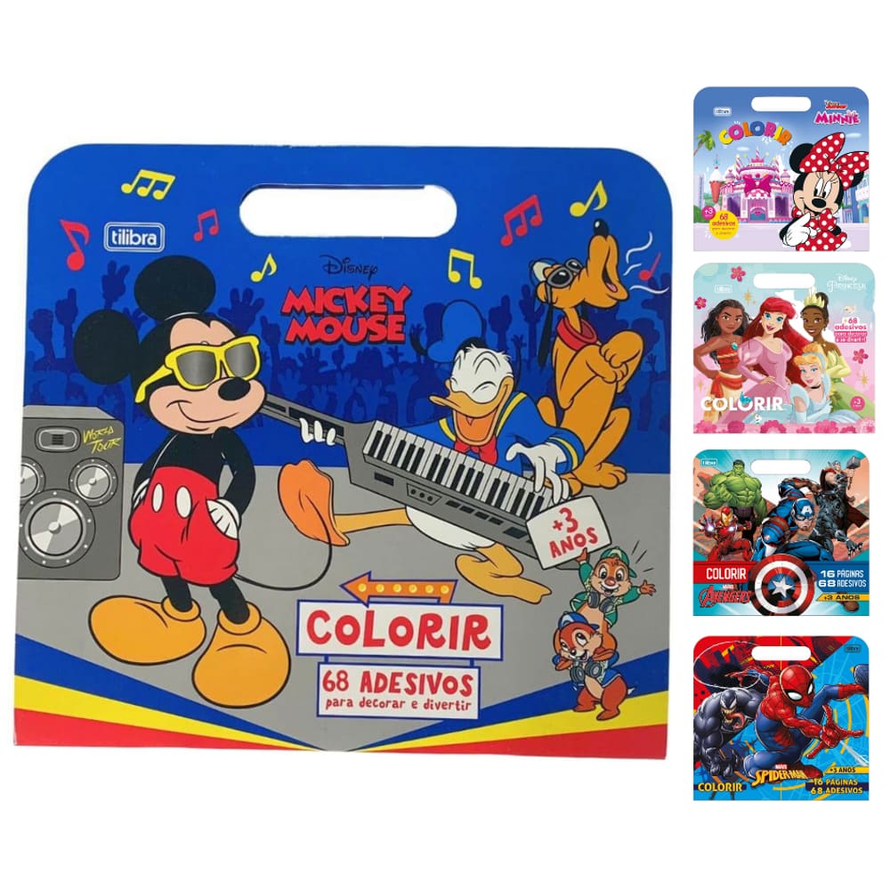 Livro Álbum Infantil de Colorir Personagens + 68 Adesivos Diversão Aprendizagem Tilibra