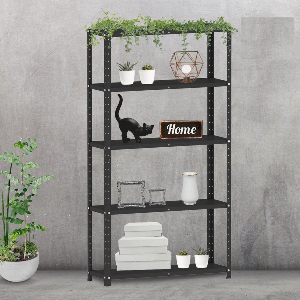 Estante para Livros com Estrutura Metálica 5 Prateleiras Preto