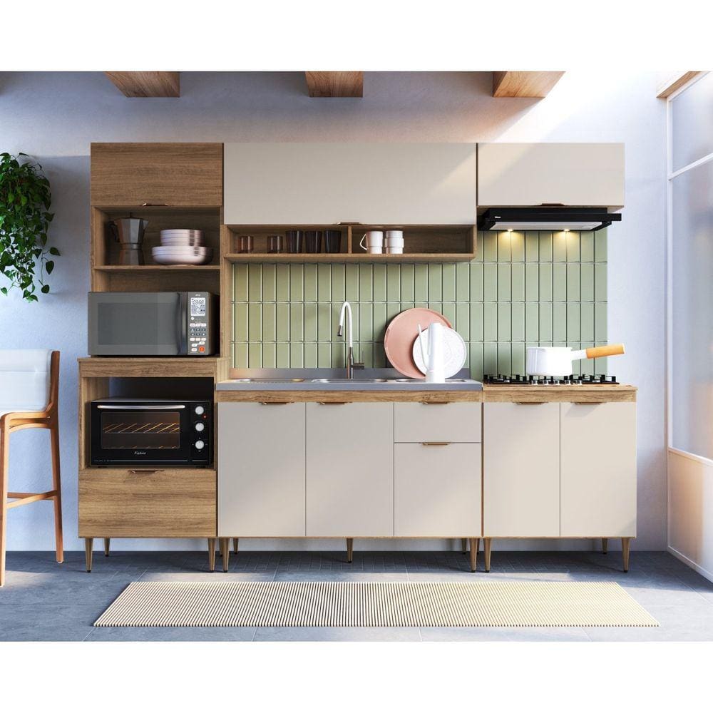 Cozinha Completa 5 Peças com Torre Para 2 Fornos e Espaço Para Cooktop Veneza Mel/Arenas