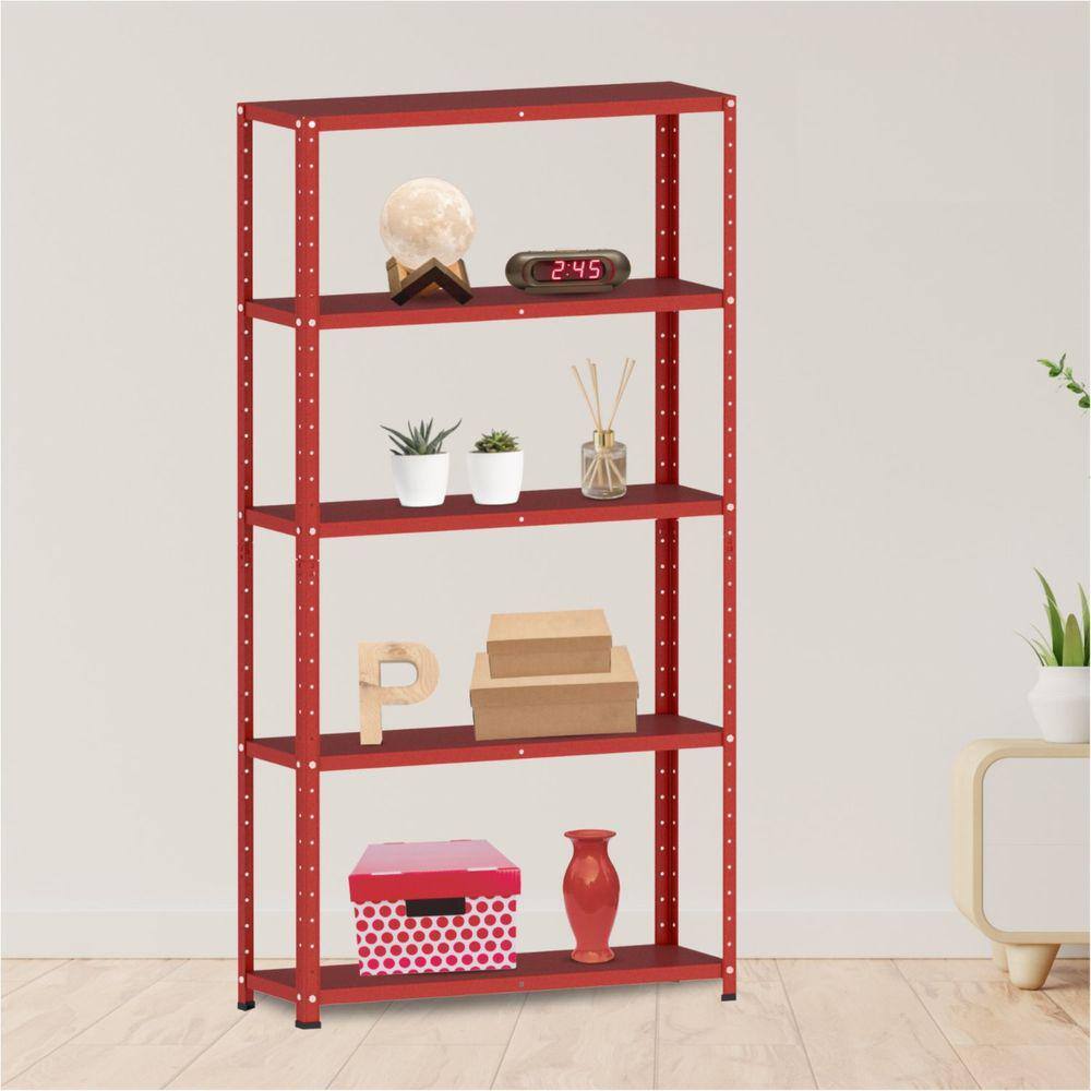 Estante para Livros com Estrutura Metálica 5 Prateleiras Vermelho