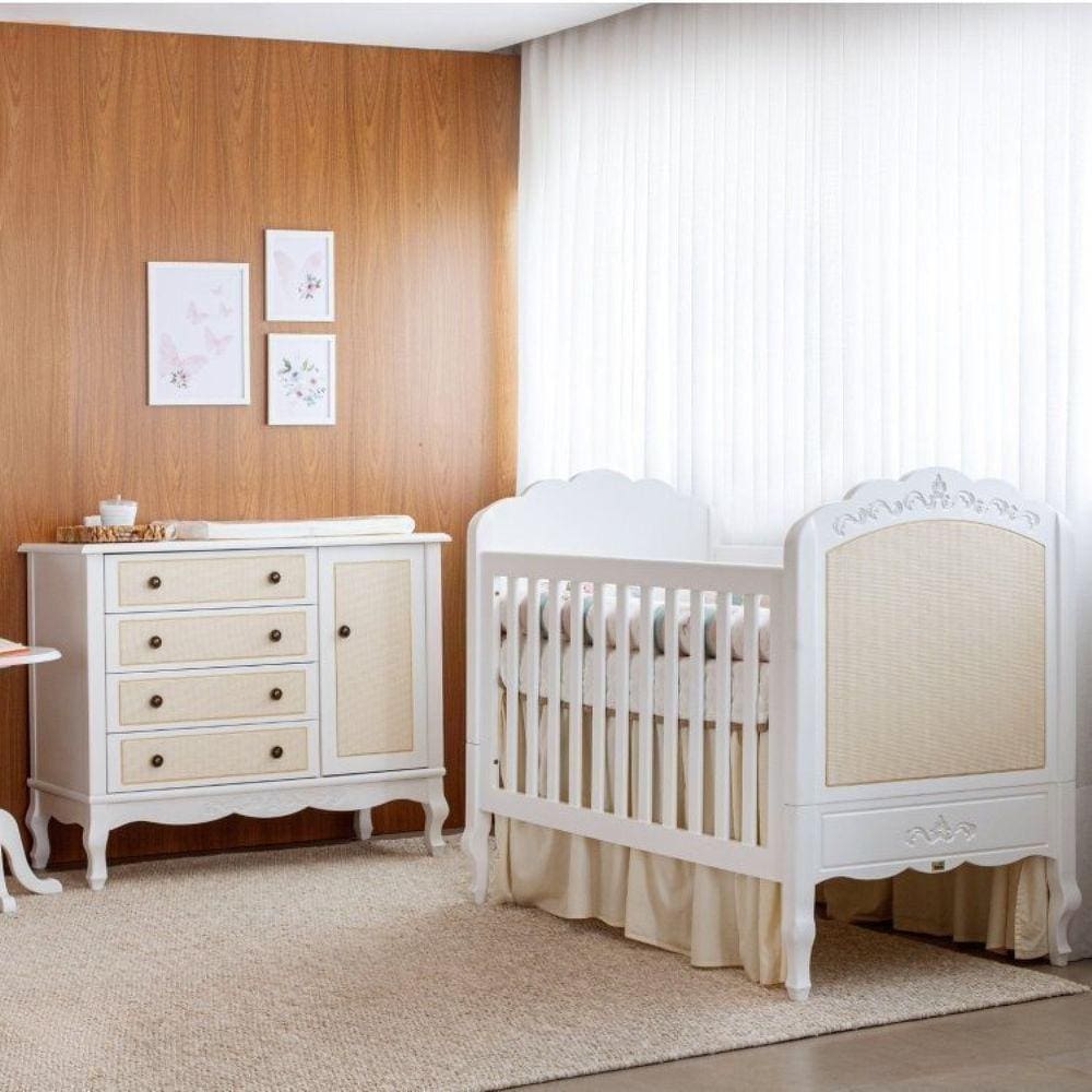 Quarto para Bebê Berço e Cômoda 4 Gavetas Versailles Plus Branco