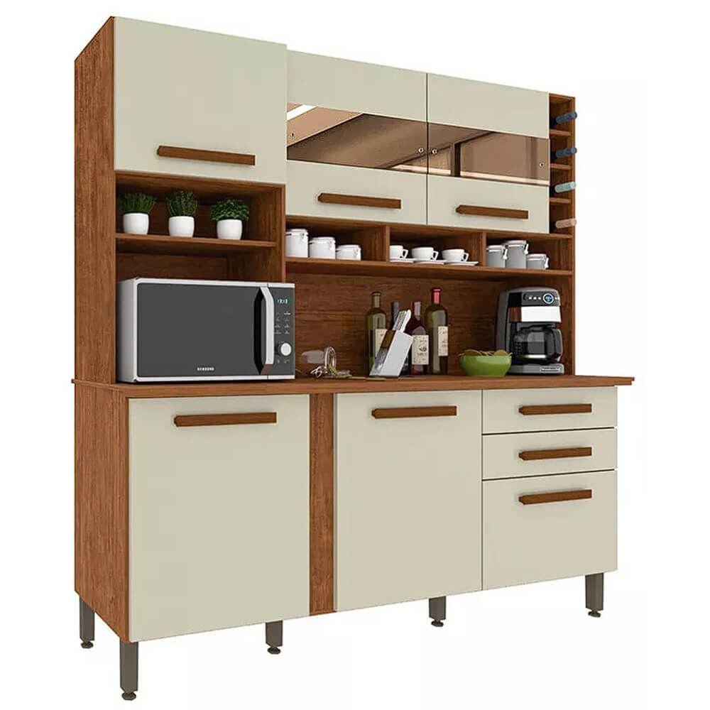 Armário de Cozinha Alexia 6 Portas 2 Gavetas Imop Cor Cinamomo Off White