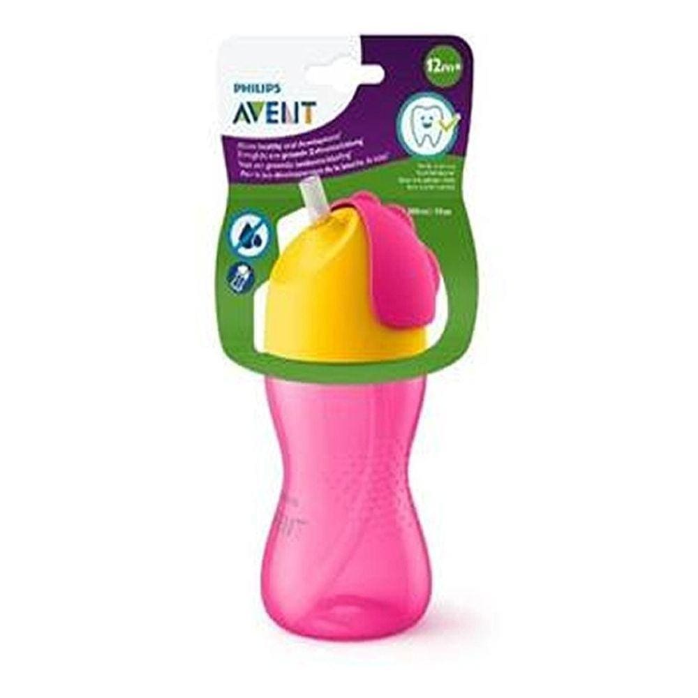 Copo Infantil Com Canudo 300ml Rosa e Amarelo Philips Avent