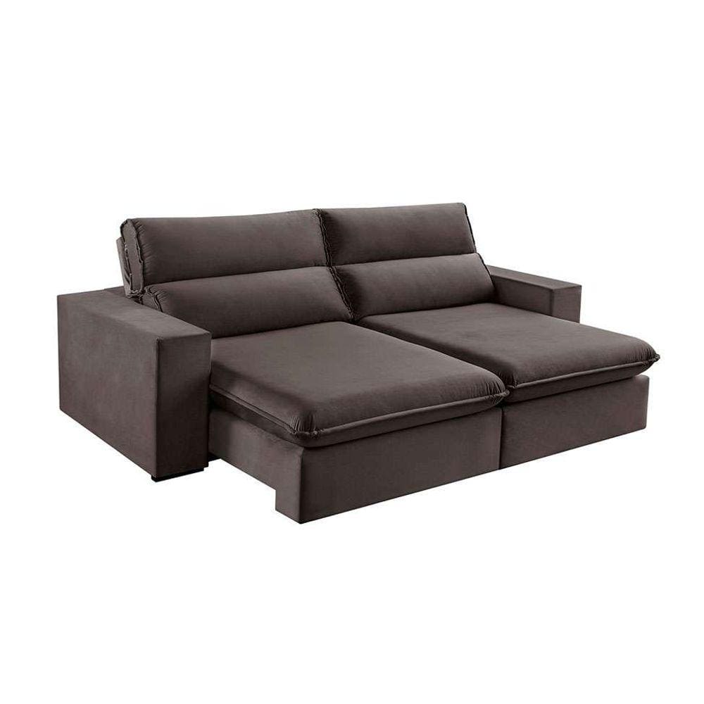 sofá 3 lugares retrátil e reclinável free veludo cinza 190 cm