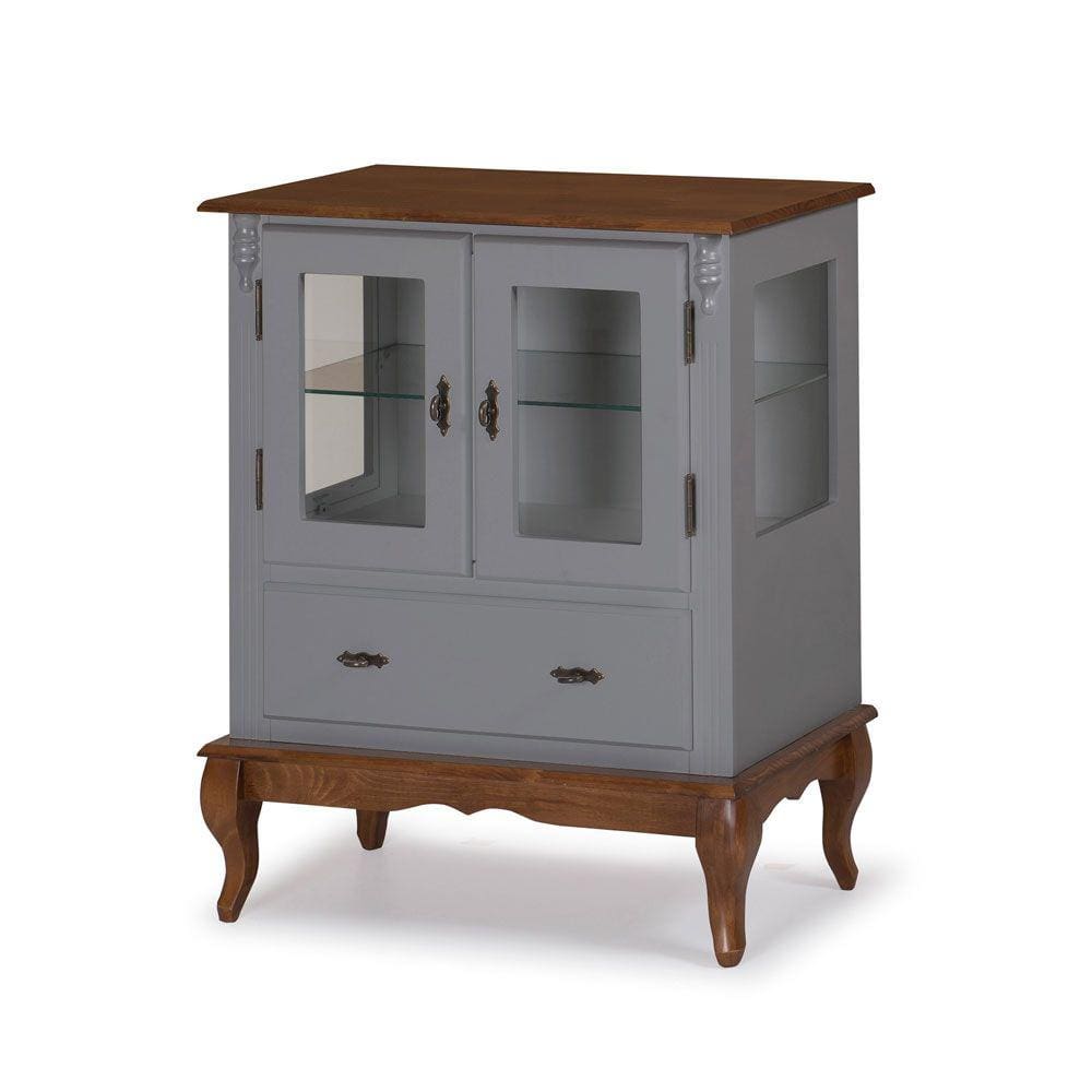 Cristaleira com 2 Portas e Laterais em Vidro Pés Luis XV 60312 Linz Móveis - Cinza/Imbuia Glazer
