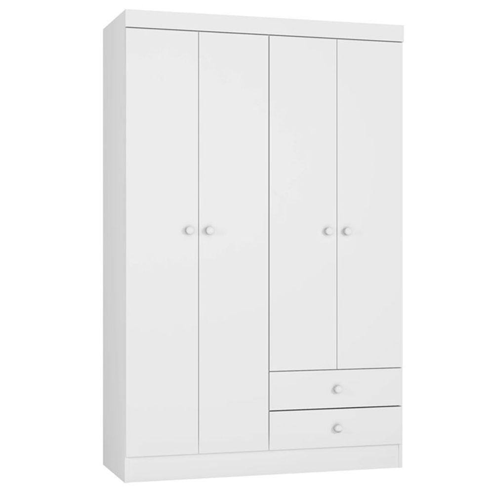 Guarda Roupa Infantil 4 Portas 2 Gavetas Louise Cor Branco - AJL Móveis