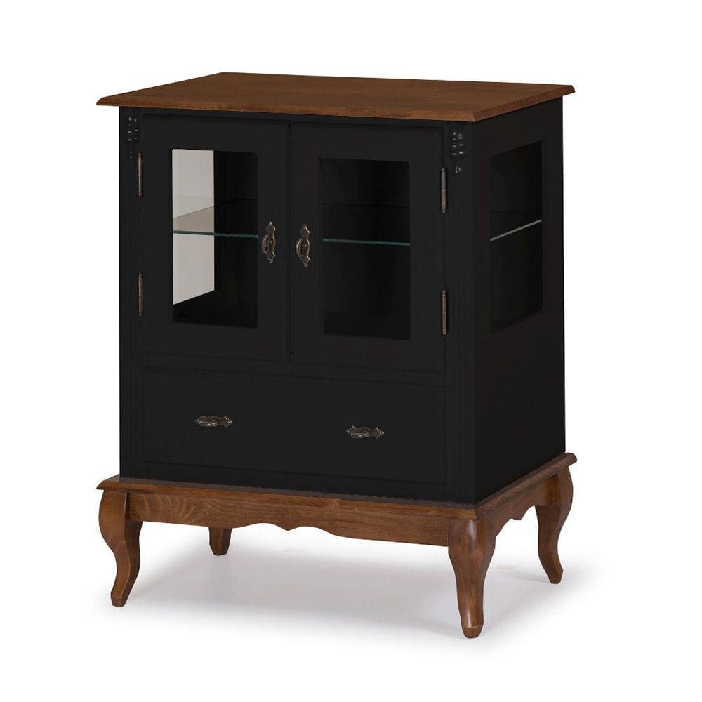 Cristaleira com 2 Portas e Laterais em Vidro Pés Luis XV 60312 Linz Móveis - Preto/Imbuia Glazer