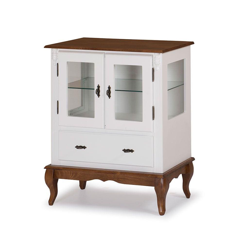 Cristaleira com 2 Portas e Laterais em Vidro Pés Luis XV 60312 Linz Móveis - Branco/Imbuia Glazer