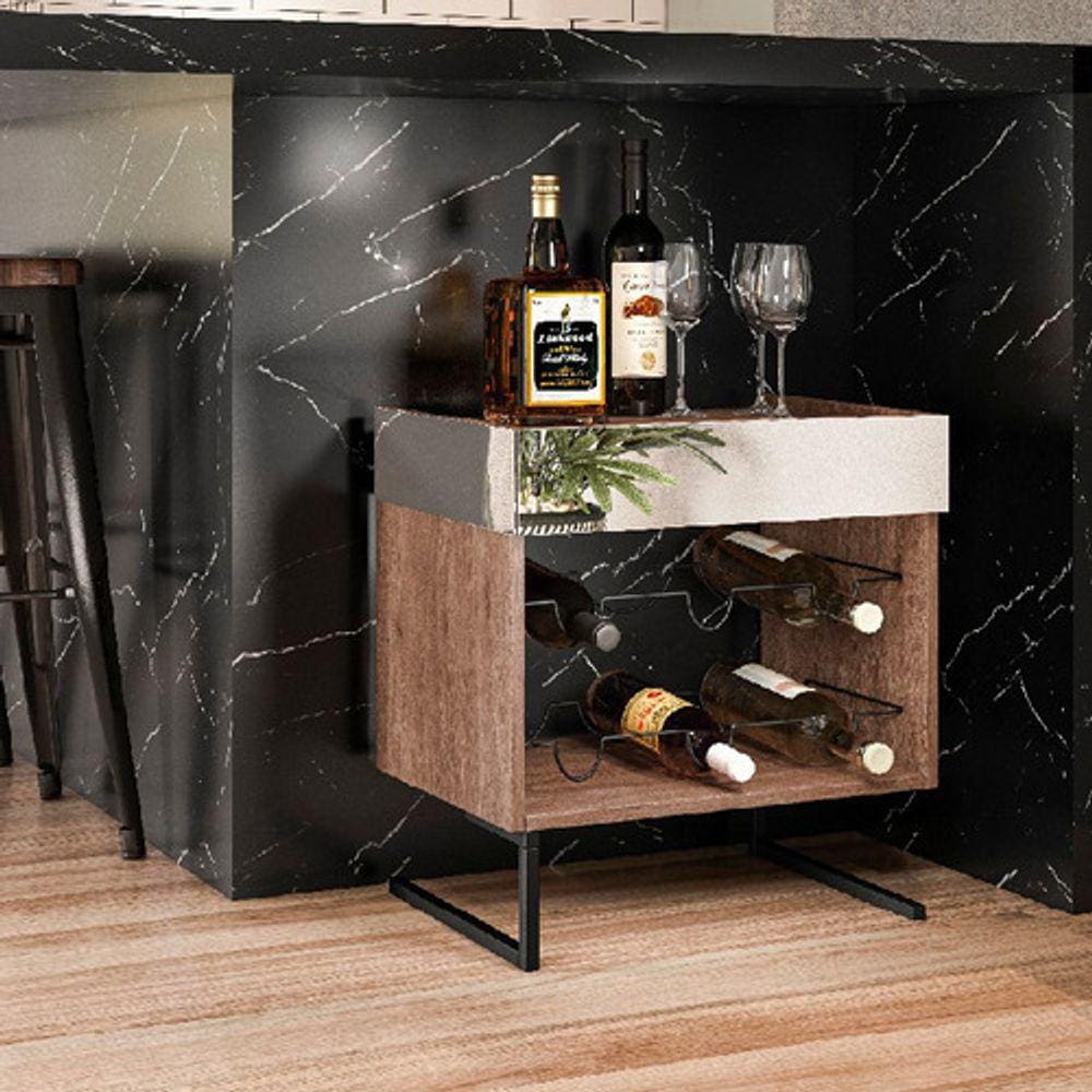 Adega de Vinho Aurora Espelhada 6 Garrafas Pés Metálicos Estilo Industrial Cor Demolição com Preto - Dream Home Design