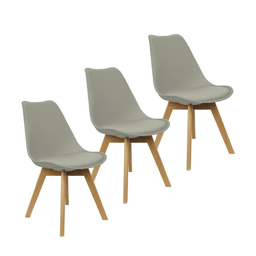 Kit 3 Cadeiras Charles Eames Leda Luisa Saarinen Design Wood Estofada Base Madeira - Cinza