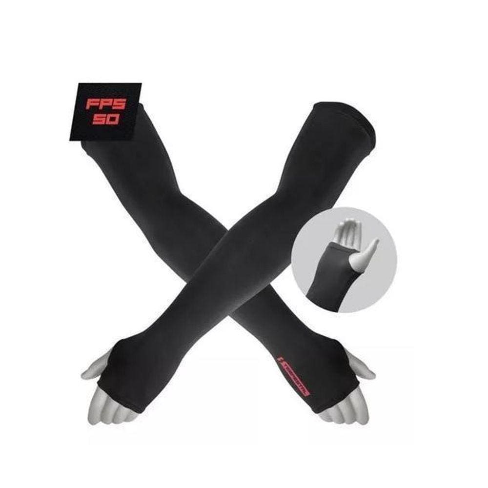 Manguito Preto Proteção Uv50+ Ciclismo Compressão Tempestal