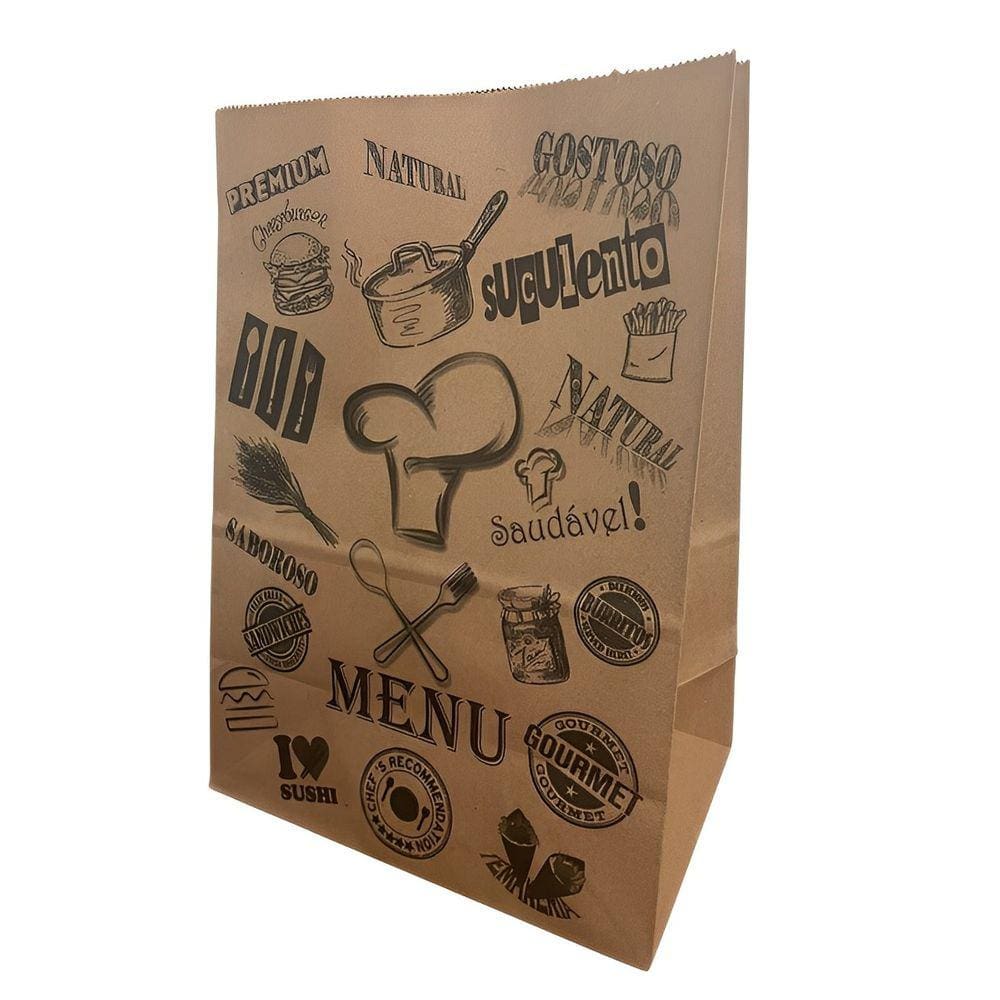 25 Sacos Kraft Delivery Sem Alça Menu Papel P (31x18x10,5)