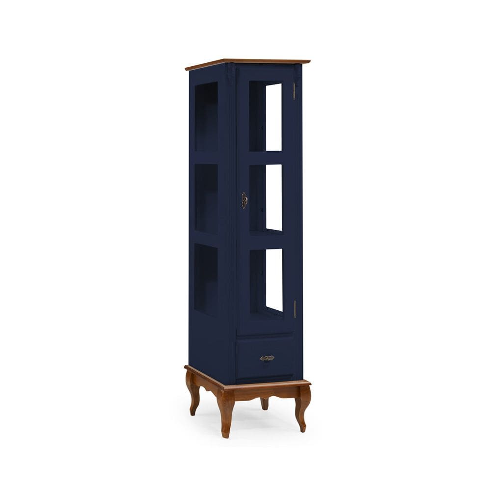 Cristaleira 1 Porta e Laterais em Vidro 2 Prateleiras 60111 Linz Móveis - Azul Petróleo/Imbuia Glazer