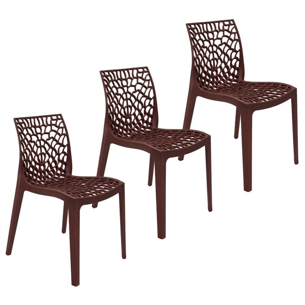 Kit 3 Cadeiras Gruvyer Design Cozinha Sala de Estar Jantar - Marrom