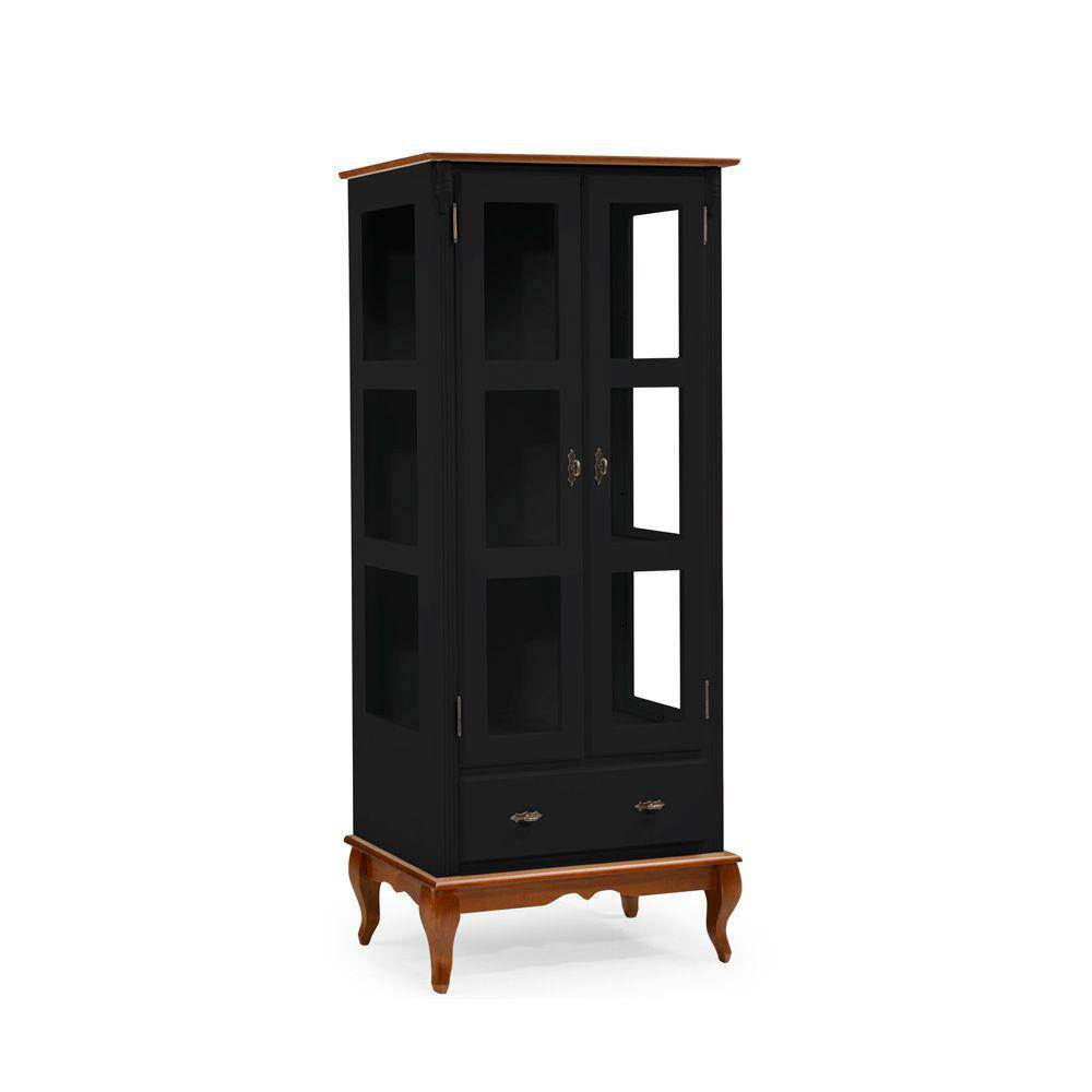 Cristaleira  2 Portas e Laterais em Vidro 1 Gaveta 60310 Linz Móveis - Preto/Imbuia Glazer