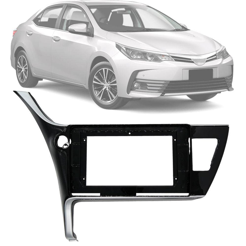 Moldura Painel 2 Din 10\" Polegadas Toyota Corolla 2018 e 2019 com espaço Relógio Black Piano
