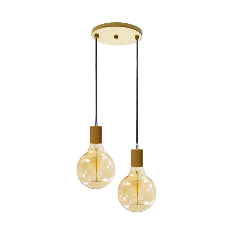 Pendente Soquete Duplo Alumínio Dourado P/ 2 Lâmpada E27 St1696