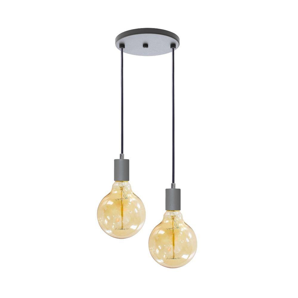 Pendente Soquete Duplo Alumínio Cinza P/ 2 Lâmpada E27 St1696